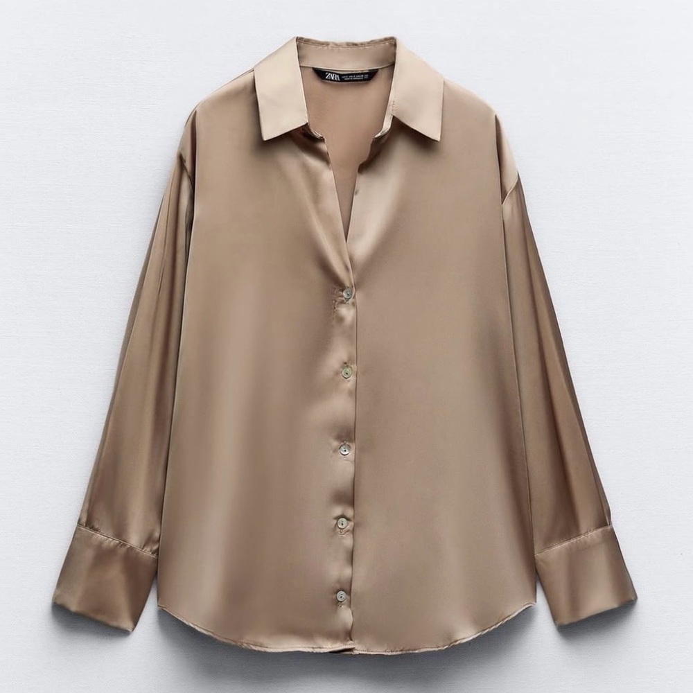 Zara Flowy Tan Satin Blouse
